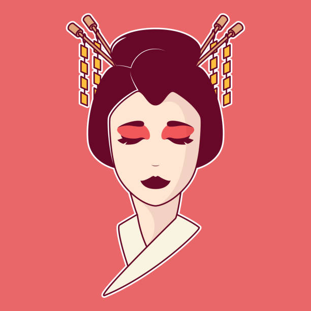 ilustracja wektorowa portretu gejszy. - tattoo japanese culture women asian ethnicity stock illustrations