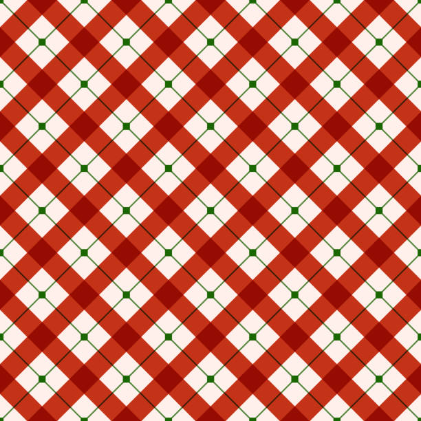 빨간색과 녹색 체크 무음 패턴 배경 - argyle textile seamless pattern stock illustrations