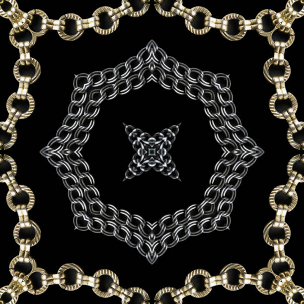 Golden different chain on black backgound. Luxury seamless pattern.