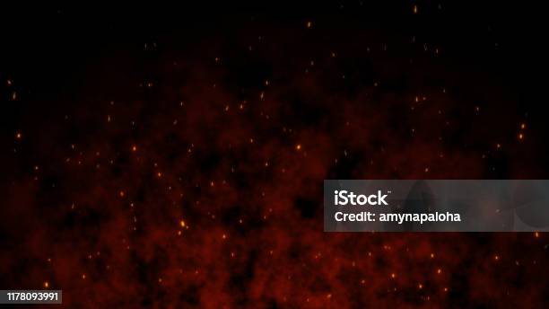 美麗的抽象背景 燃燒 紅色 熱 與 飛火花 動畫 3d 渲染 照片檔及更多 火 照片 - 火, 煙霧 - 物理結構, 火花