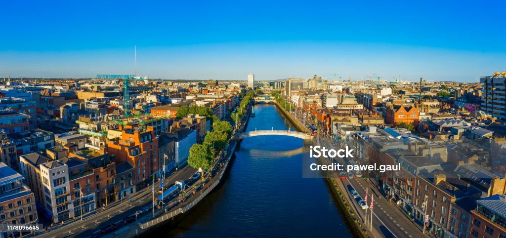 Dublin Ireland with Liffey river aerial view Dublin - Republic of Ireland Stock Photo