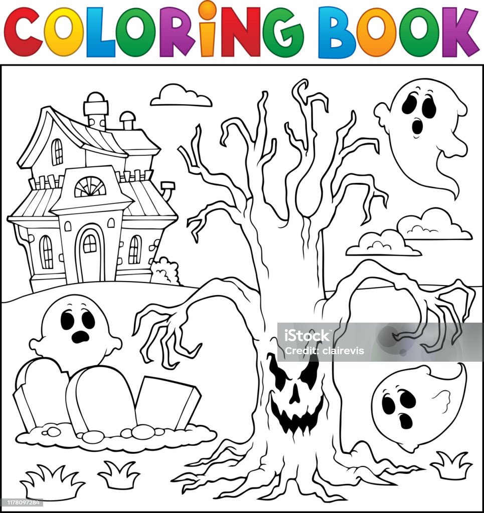 Coloring Book Spooky Tree Thematics 2 Stock Illustration - Download