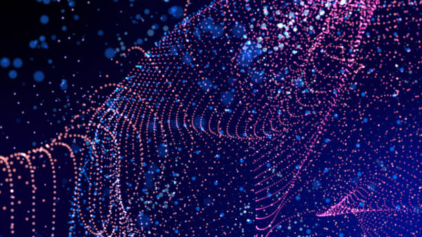 istock Energy power digital innovation data transfer, neon colorful dot speed line light path on stage with glare in cyber space background. Neon bokeh blur light line of global digital world model 3D rendering. 1178097589