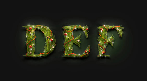 istock Decorative D E F letters, new year font mockup in darkness 1178097602