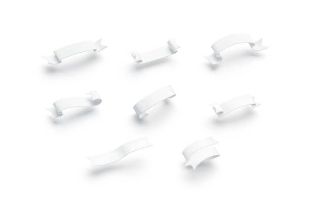 Blank white banderole mockup set, isolated, side view, 3d rendering. Empty decorate tape mock up set. Clear ornament streamer for jubilee or christmas mokcup template.