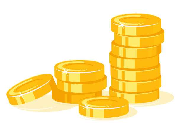ilustrações, clipart, desenhos animados e ícones de pilha das moedas de ouro isolada - coin currency stack gold