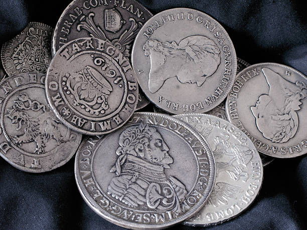 old silver coins stock photo