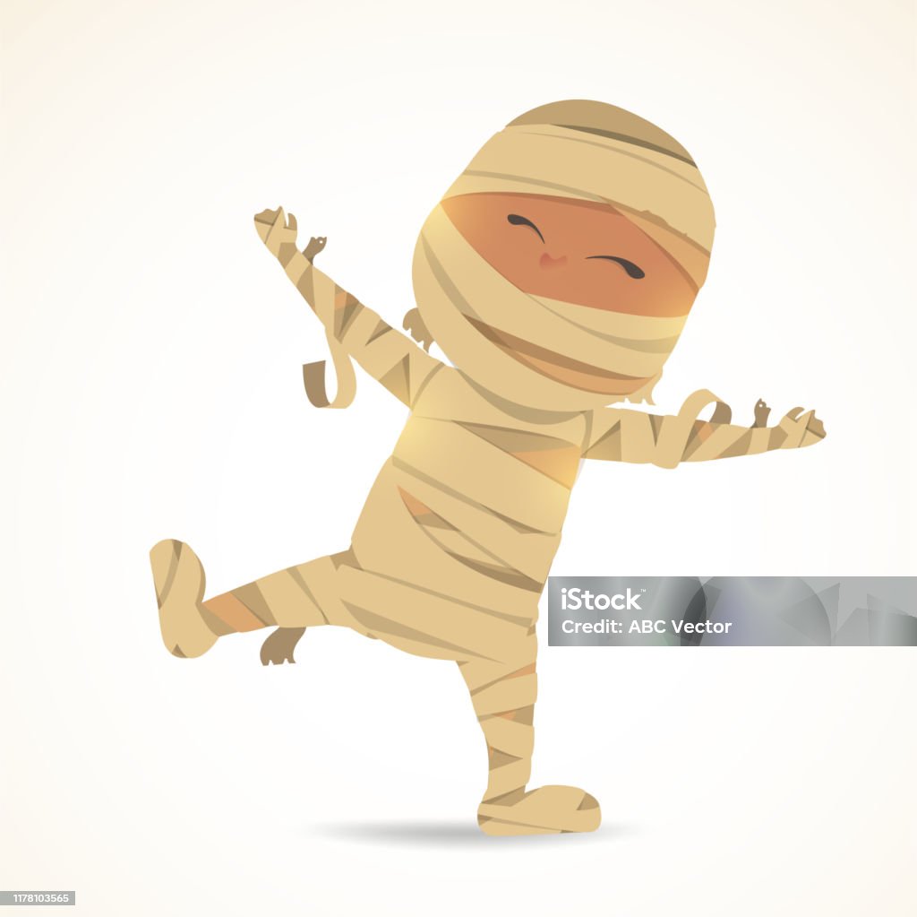 A Cute Little Mummy Halloween Mummy Kids Costume Character Design Vector On  Isolated Background Stock Illustration - Download Image Now - iStock