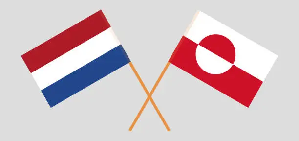 Vector illustration of Greenland and Netherlands. Crossed Greenlandic and Netherlandish flags