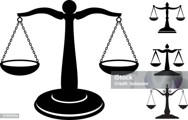 Scale Di Giustizia In Bianco E Nero Royaltyfree Icona Vettoriale Impostato - Immagini vettoriali stock e altre immagini di Bilancia della Giustizia