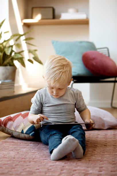 istock Preschool blond boy using digital tablet at home 1178112275