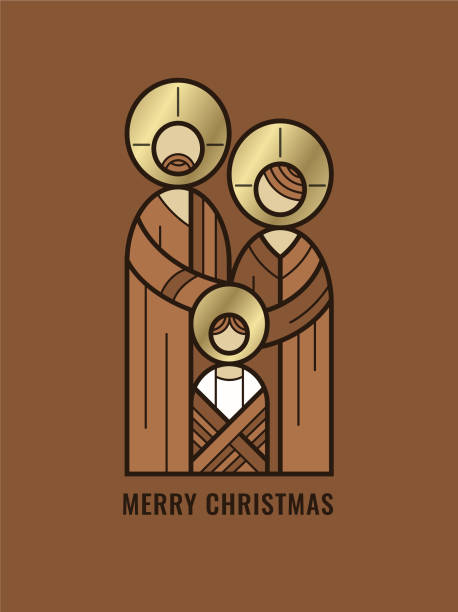 illustrazioni stock, clip art, cartoni animati e icone di tendenza di biglietto di natale astratto della sacra famiglia - family abstract child religious icon