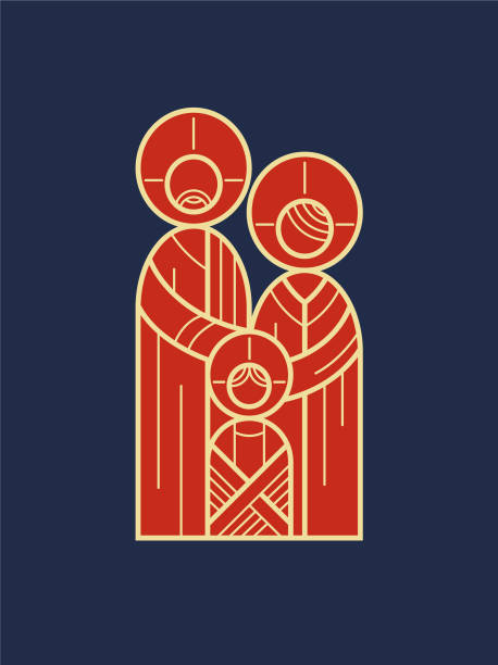 illustrazioni stock, clip art, cartoni animati e icone di tendenza di biglietto di natale astratto della sacra famiglia - family abstract child religious icon