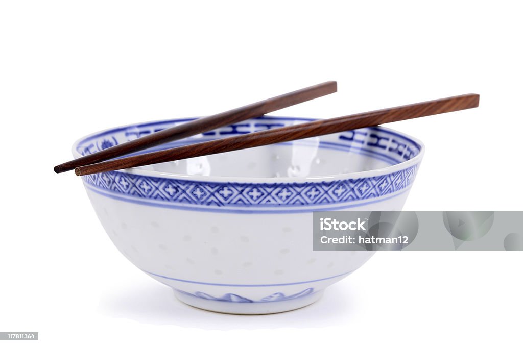 Bleu Bol de riz avec des baguettes chinoises (XL - Photo de Bol et saladier libre de droits