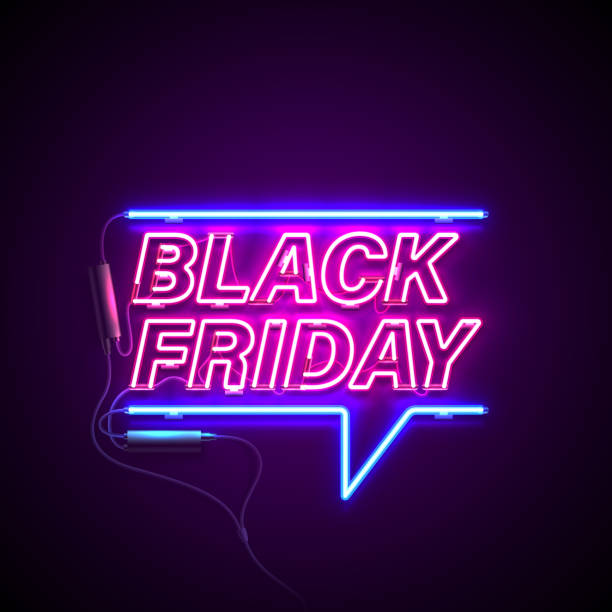 neon black friday Bright signage. Neon Black Friday signboard. Retro neon sign on dark background with text Black Friday. Ready for your design, banner, advertising, business. Vector illustration. black friday shopping event illustrations stock illustrations