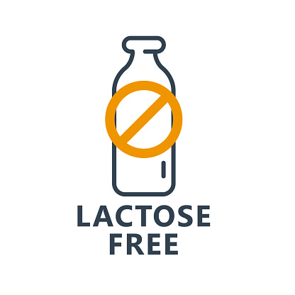 Lactose free product label with milk bottle - no lactose sign