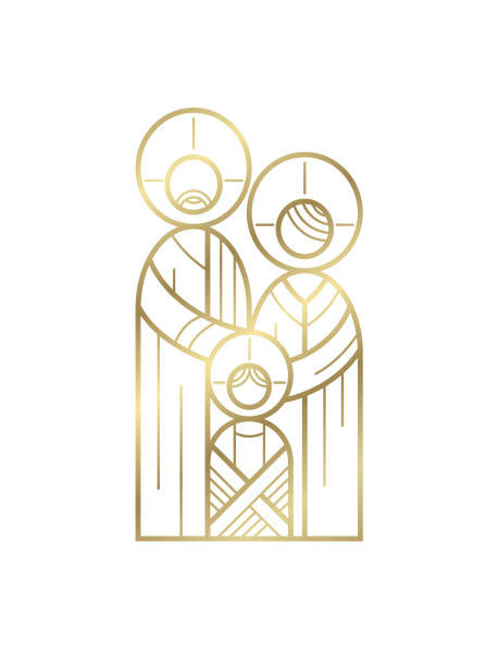 święta rodzina, jezus jako dziecko z maryją i józefem - ilustracja liniowa, ikona - family abstract child religious icon stock illustrations