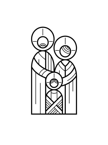 święta rodzina, jezus jako dziecko z maryją i józefem - ilustracja liniowa, ikona - family abstract child religious icon stock illustrations