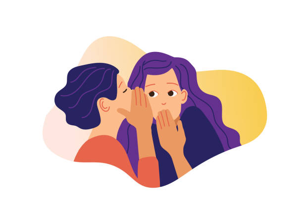 Two girls gossiping vector illustration. Two girls gossiping vector illustration. One excited girl whispers secret to girlfriend. confidential illustrations stock illustrations
