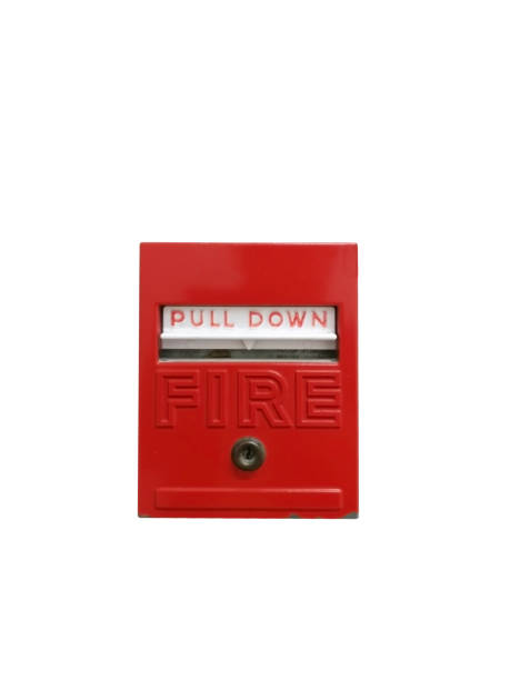 istock Fire alarm system. Old Pull danger fire safety box. Break red alarm equipment detector. 1178122719