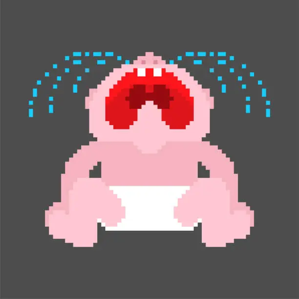 Vector illustration of Crying baby pixel art. 8 bit Little child cry. vector illustration