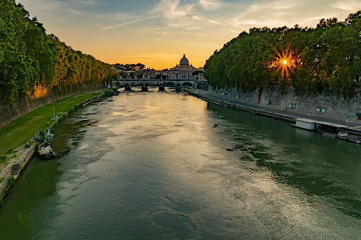 View of Basilica di San Pietro from the bridge in the evening