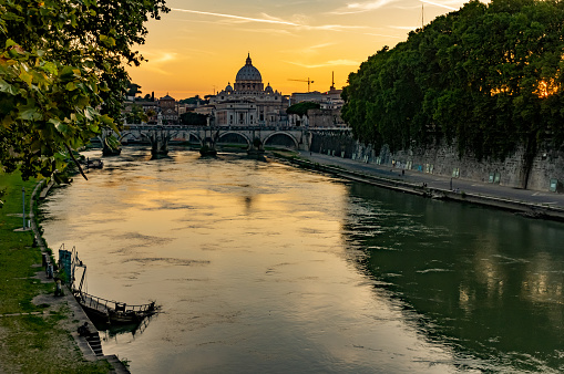 View of Basilica di San Pietro from the bridge in the evening