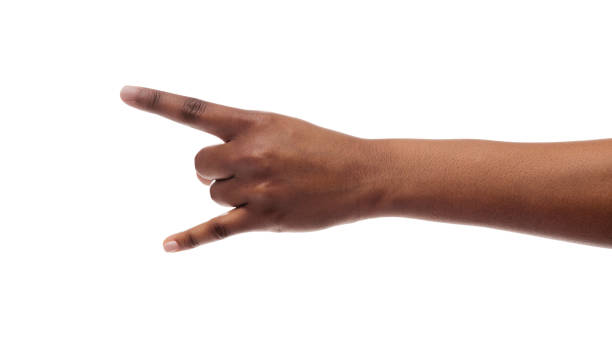 istock Black woman's hand making goat sign isolated on white background 1178126171