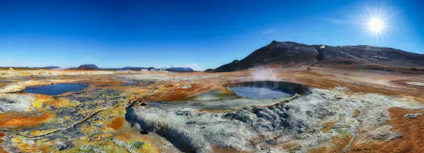 Photo of geothermal area Hverir and cracked ground around