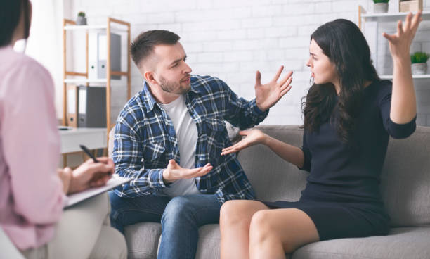 istock Young couple breaking up at marriage counseling session 1178126695