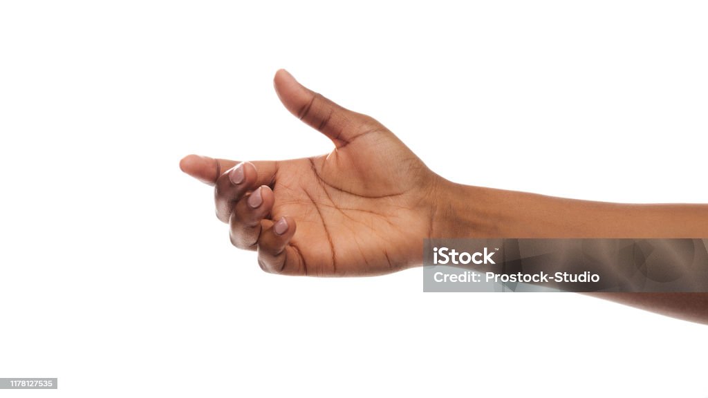 Mujer negra ayudando a la mano sobre fondo blanco - Foto de stock de Mano libre de derechos
