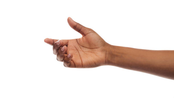 Black female helping hand on white background Helping hand. Black female extending arm to give or ask for support and care, panorama with copy space african american ethnicity stock pictures, royalty-free photos & images