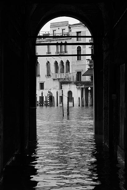 View of Canal Grande e Campo dell'Erbaria on high tide stock photo