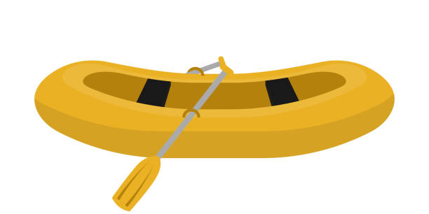 ilustrações, clipart, desenhos animados e ícones de ilustração lisa do vetor do barco de borracha amarela - boia equipamento de desporto aquático