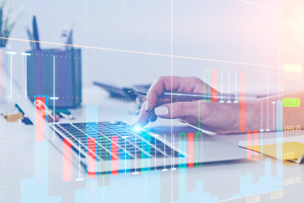 istock Woman hand typing on laptop, digital graph 1178133937