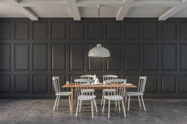 istock Gray minimalist dining room interior 1178133987