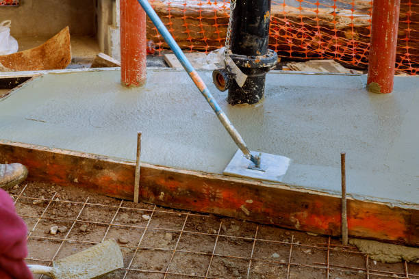 istock Installed sidewalk borders with concrete renewal road infrastructure repair. 1178136258