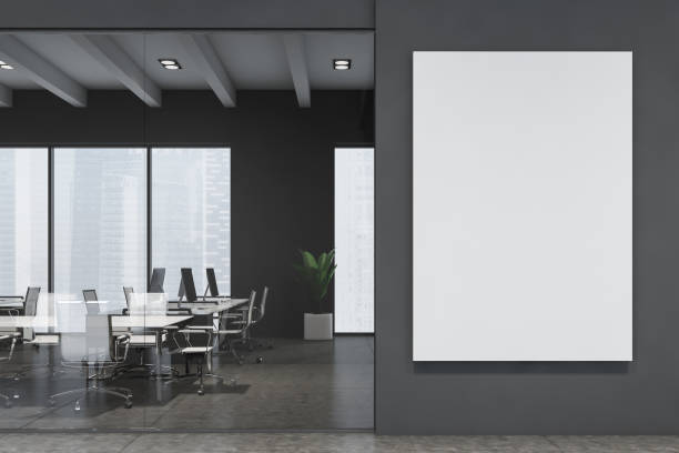 istock Gray meeting room with mock up poster 1178136780
