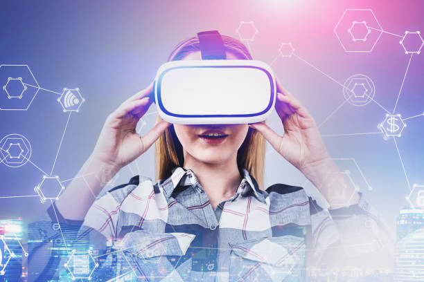 istock Woman in VR glasses, business interface 1178136865