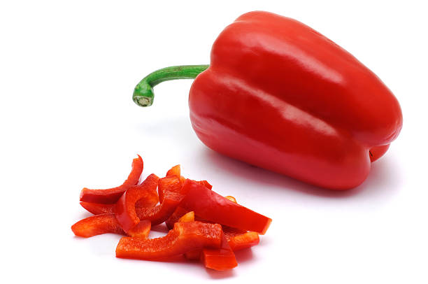 red bell pepper - green bell pepper stock-fotos und bilder