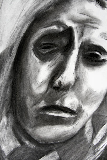 Distorted: Charcoal Pencil Drawing of a Creepy Face  distorted face stock illustrations