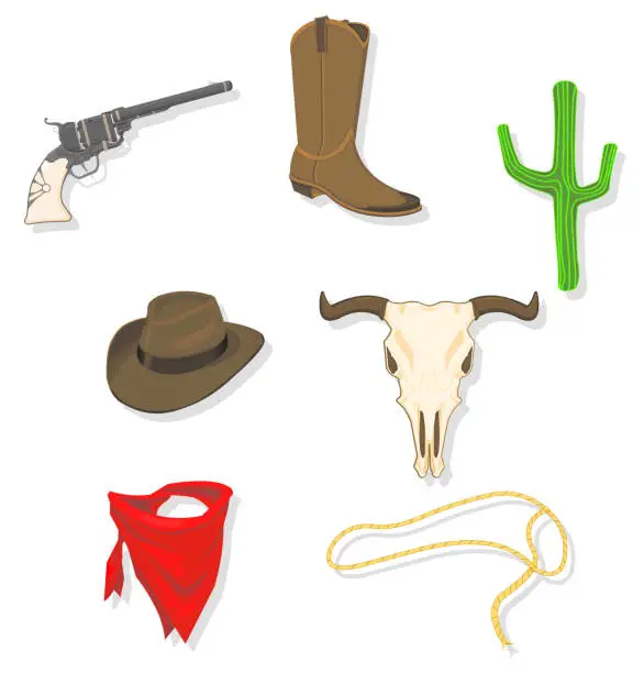 Vector illustration of American Wild West Cowboy Icons