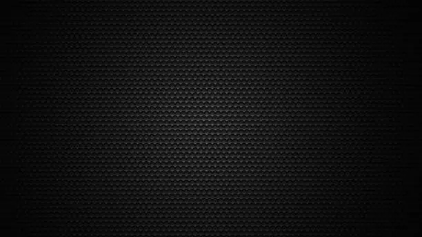 Photo of Black abstract stainless steel hexagonal mesh background. 3d technological hexagon cells illustration.  Honeycomb grid structure.