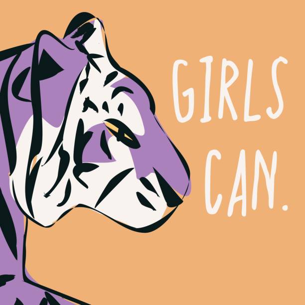 istock Hand drawn tiger with feminist phrase and message, girl power and feminism concept, flat vector illustration 1178151652