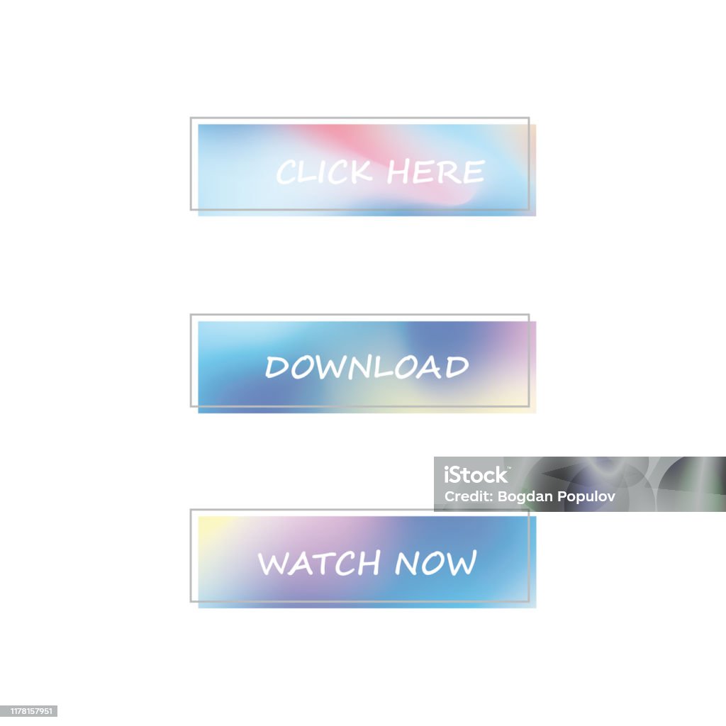 Three Square Gradient Blurred Buttons With Stroke Stock Illustration ...