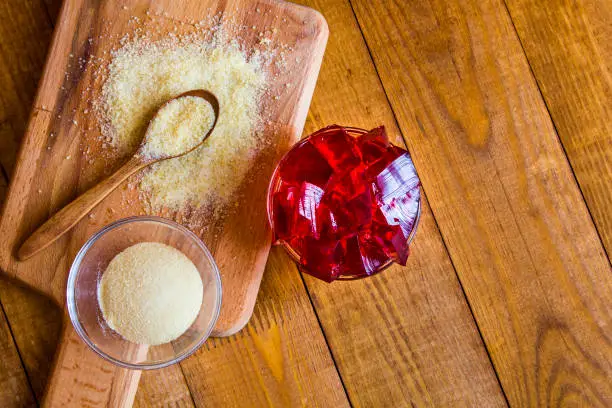 Gelatin powder on wooden background