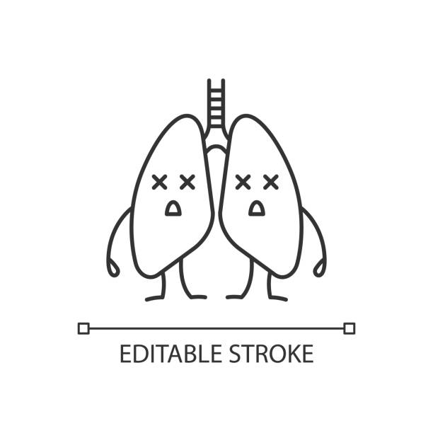 tote menschliche lunge emoji lineare symbol - inhaling human lung problems anatomy stock-grafiken, -clipart, -cartoons und -symbole