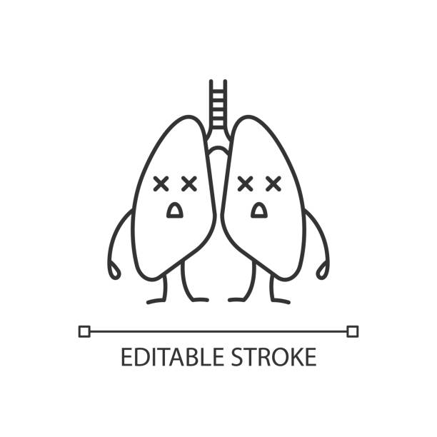 ilustrações, clipart, desenhos animados e ícones de ícone linear do emoji dos pulmões humanos inoperantes - inhaling human lung problems anatomy