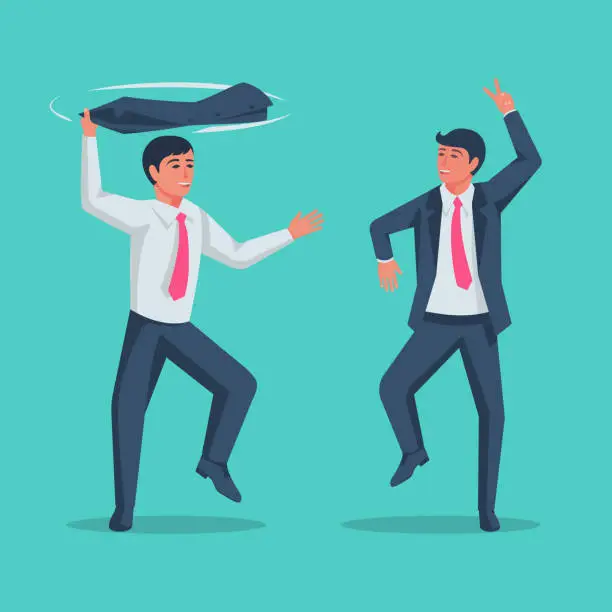 Vector illustration of Business joy. Two happy human are dancing. vector