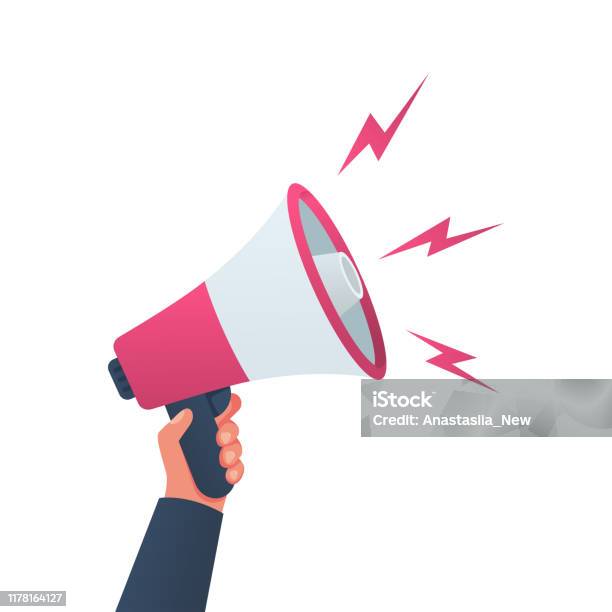 Attention Please Hand Hold Megaphone Speaker Loudspeaker Stock Illustration - Download Image Now